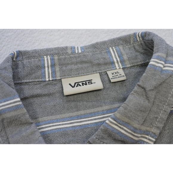Vans Button Up Dress Shirt Skateboard Long Sleeve Gray Striped Mens Size 2XL XXL - Picture 7 of 8